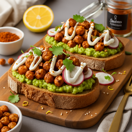 Garam Masala Chickpea Avocado Toast with Lemon Yogurt Drizzle