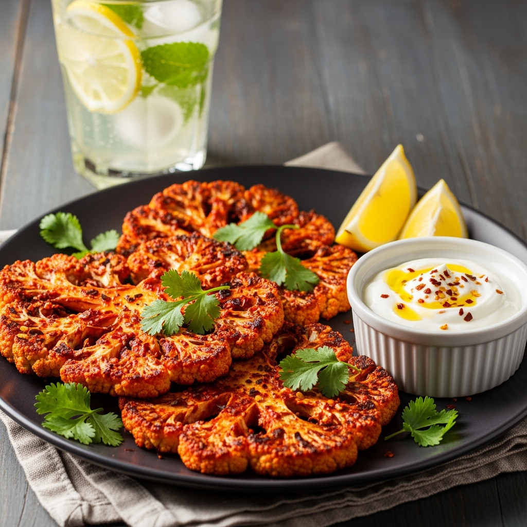 Kashmiri Chili Roasted Cauliflower Steaks