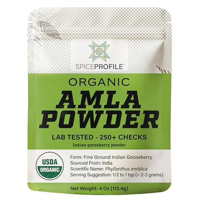 Spice Profile USDA Organic Amla Powder, Lab Tested for Heavy Metals, Resealable 4oz Pouch, Amalaki, Grosella Espinosa India