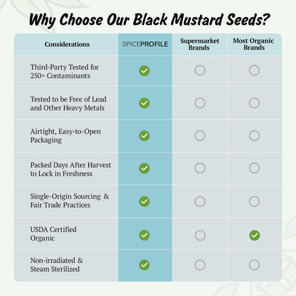 Spice Profile USDA Organic Black Mustard Seeds, Lab Tested, Resealable 8 oz Pouch, Kaali Rai/Sarson, Mostaza Negra en Grano