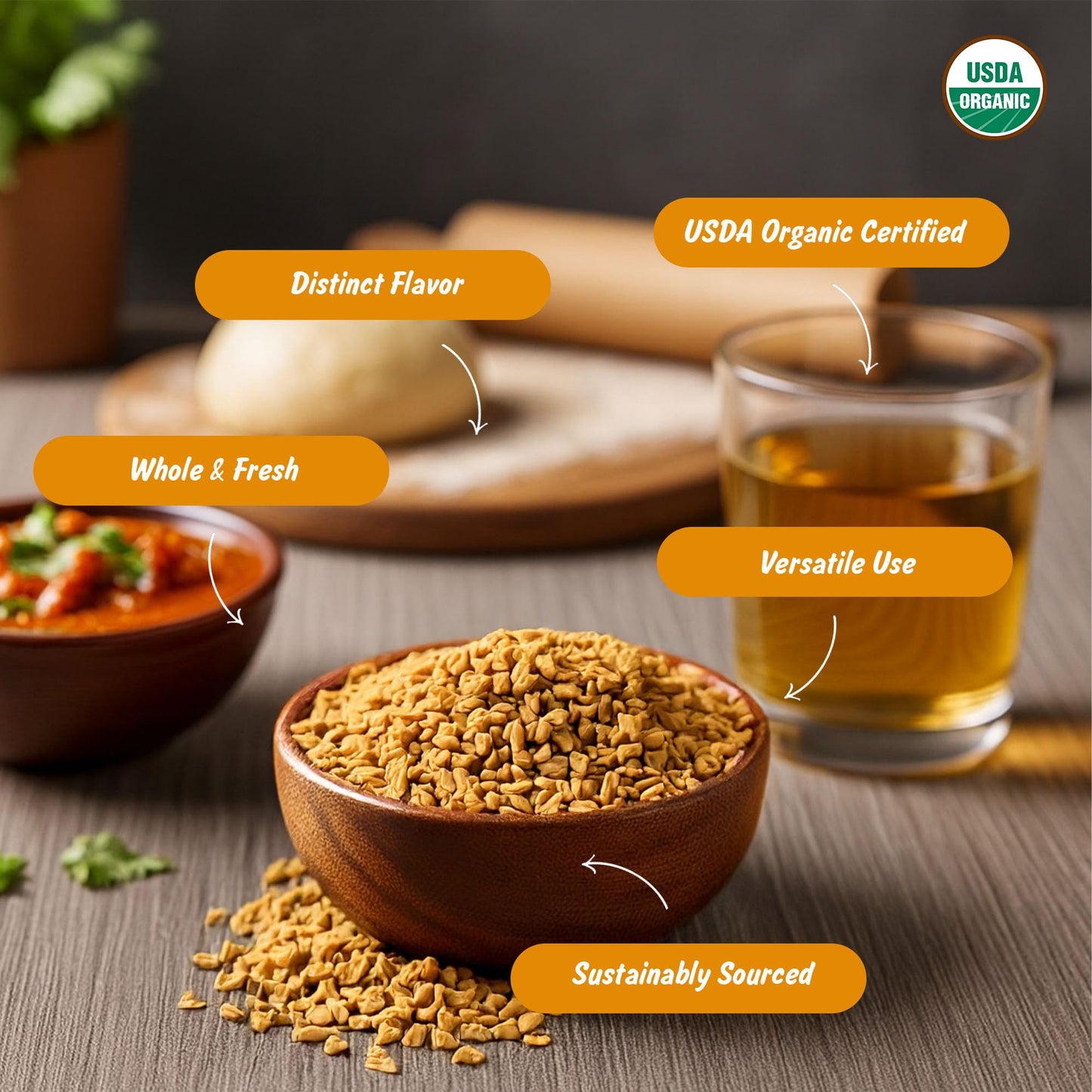 Spice Profile USDA Organic Fenugreek Seeds, Lab Tested for Heavy Metals, Resealable 8 oz Pouch, Methi, Semillas de Fenogreco