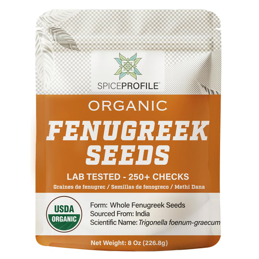 Spice Profile USDA Organic Fenugreek Seeds, Lab Tested for Heavy Metals, Resealable 8 oz Pouch, Methi, Semillas de Fenogreco