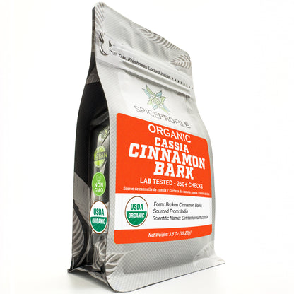 Spice Profile USDA Organic Cassia Cinnamon Stick Flat Barks (3.5oz), Lab Tested for Heavy Metals, Resealable Pouch, Dalchini, Canela Cassia