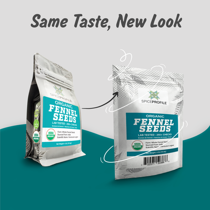 Spice Profile | USDA Organic Fennel Seeds (Whole) | Resealable 4oz Pouch | Saunf | Perfect for Cooking, Teas, Smoothies & Lattes | Sweet & Aromatic