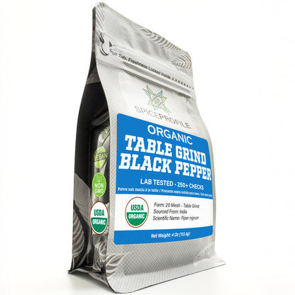 Spice Profile | USDA Certified Organic Black Pepper Ground | Raw and Natural | Resealable 4oz Pouch | Perfect for Cooking, Smoothies, Lattes, Teas