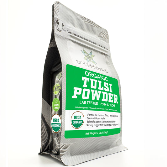 Spice Profile USDA Organic Holy Basil Powder, Lab Tested for Heavy Metals, Resealable 4oz Pouch, Tulsi, Albahaca Sagrada