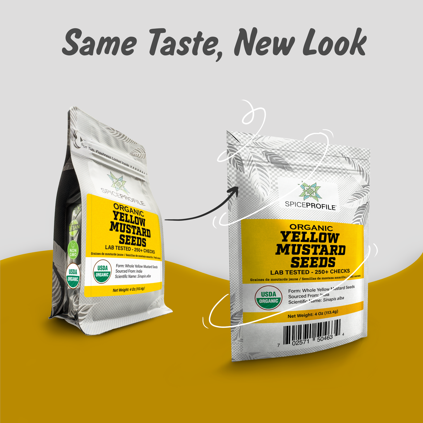 Spice Profile USDA Organic Yellow Mustard Seeds, Lab Tested for Heavy Metals, Resealable 4oz Pouch, Sarson, Semillas de Mostaza Amarilla