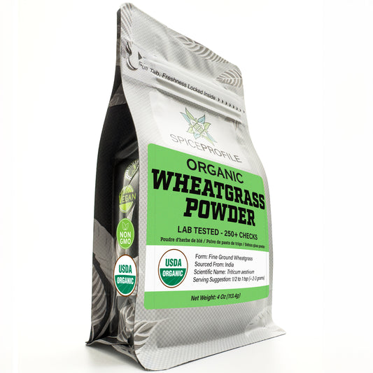 Spice Profile USDA Organic Wheatgrass Powder, Lab Tested for Heavy Metals, Resealable 4oz Pouch, Gehun Ka Ghas, Hierba de Trigo