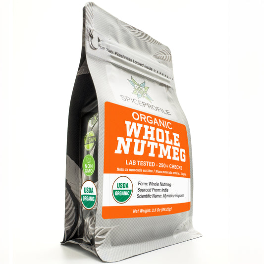 Spice Profile USDA Organic Whole Nutmeg, Lab Tested for Heavy Metals, Resealable 3.5 oz Pouch, Jaiphal, Nuez Moscada