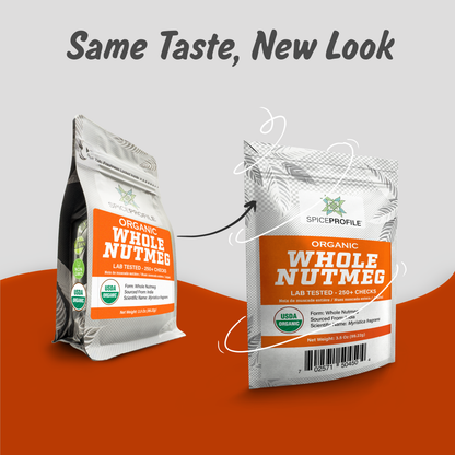 Spice Profile USDA Organic Whole Nutmeg, Lab Tested for Heavy Metals, Resealable 3.5 oz Pouch, Jaiphal, Nuez Moscada