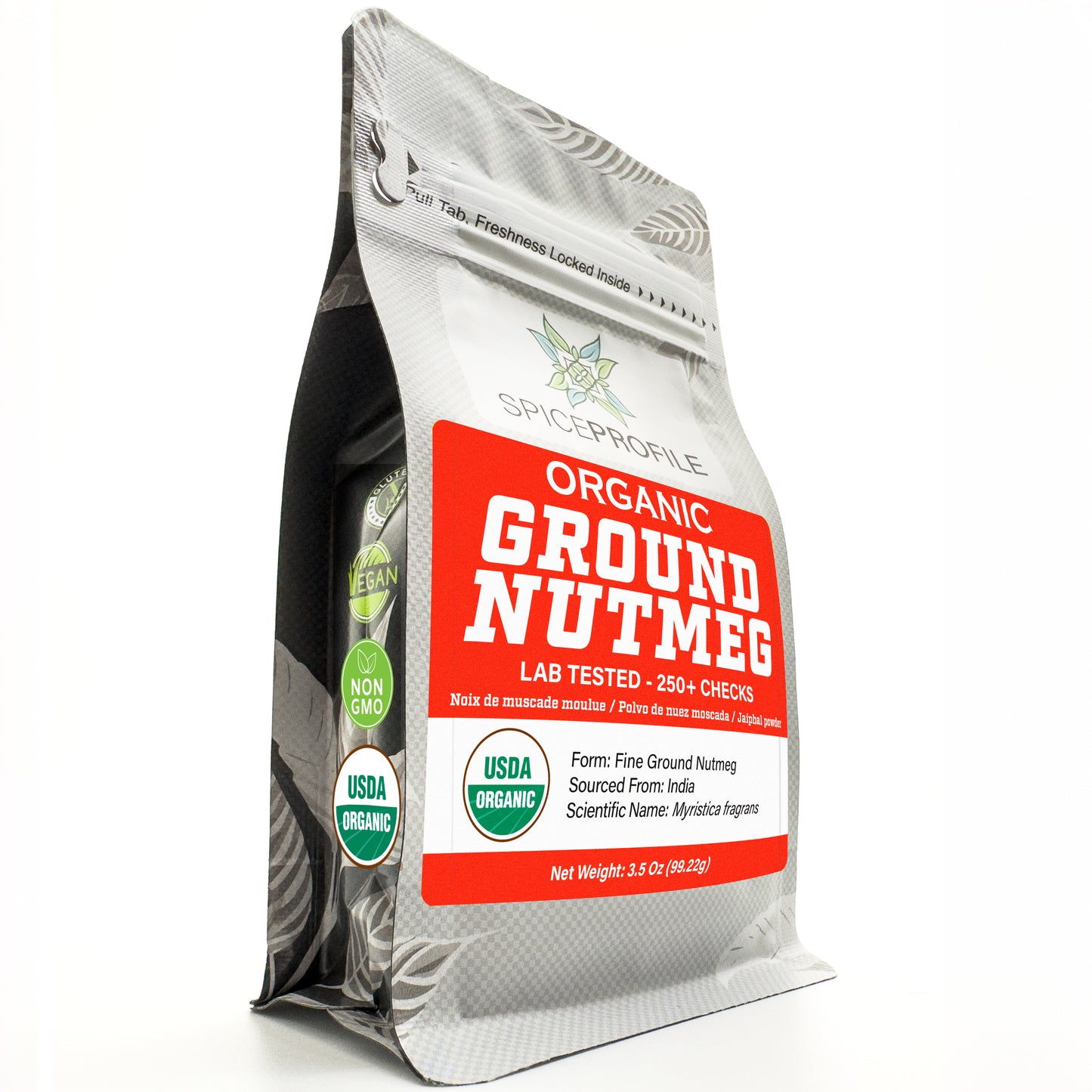 Spice Profile USDA Organic Ground Nutmeg, Lab Tested for Heavy Metals, Resealable 3.5 oz Pouch, Jaiphal Powder, Nuez Moscada