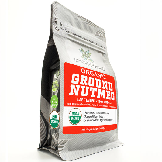 Spice Profile USDA Organic Ground Nutmeg, Lab Tested for Heavy Metals, Resealable 3.5 oz Pouch, Jaiphal Powder, Nuez Moscada