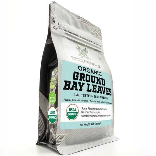 Spice Profile USDA Organic Ground Bay Leaves, Lab Tested for Heavy Metals, Resealable 4 oz Pouch, Tej Patta Powder, Polvo de Laurel