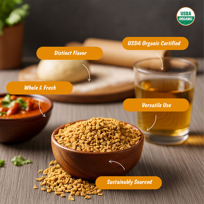 Spice Profile USDA Organic Fenugreek Seeds, Lab Tested for Heavy Metals, Resealable 8 oz Pouch, Methi, Semillas de Fenogreco