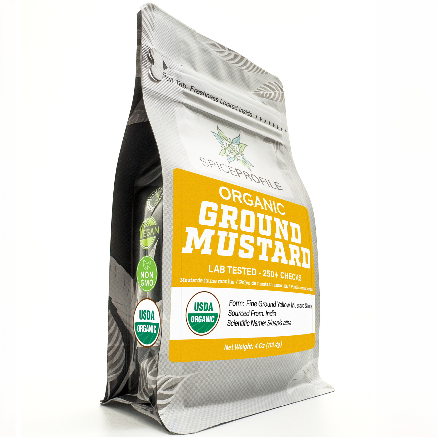 Spice Profile USDA Organic Ground Mustard, Lab Tested, Resealable 4 oz Pouch, Mostaza Amarilla Molida, Peeli Sarson