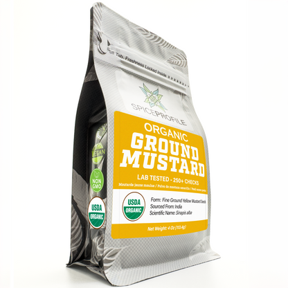 Spice Profile USDA Organic Ground Mustard, Lab Tested, Resealable 4 oz Pouch, Mostaza Amarilla Molida, Peeli Sarson
