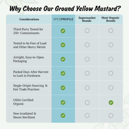 Spice Profile USDA Organic Ground Mustard, Lab Tested, Resealable 4 oz Pouch, Mostaza Amarilla Molida, Peeli Sarson