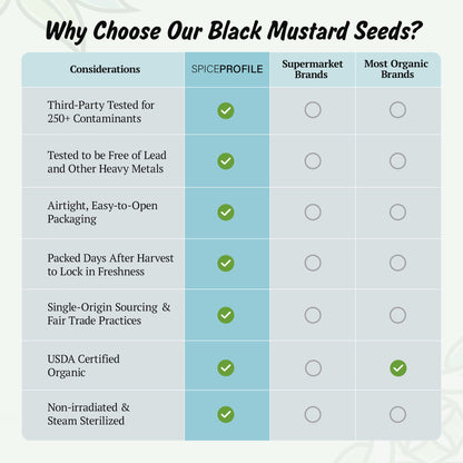Spice Profile USDA Organic Black Mustard Seeds, Lab Tested, Resealable 8 oz Pouch, Kaali Rai/Sarson, Mostaza Negra en Grano
