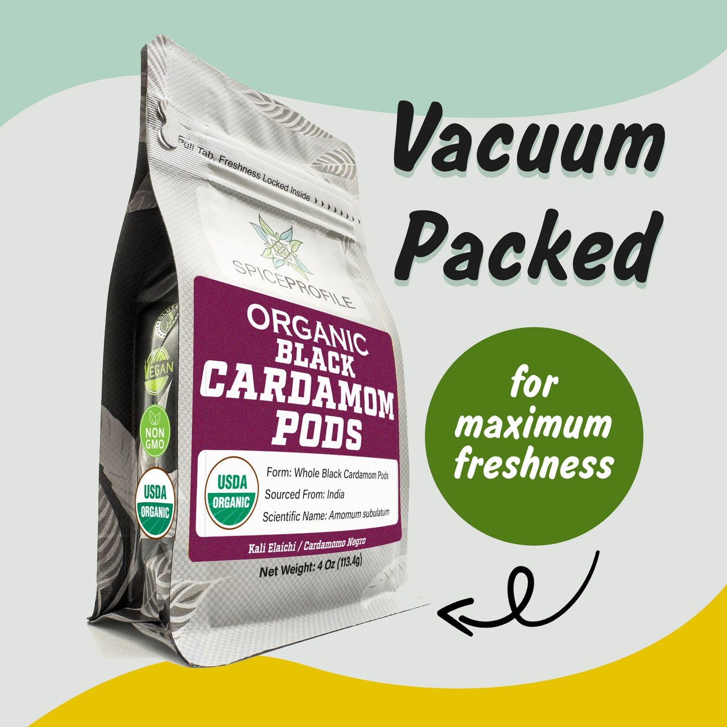 Spice Profile USDA Organic Whole Black Cardamom, 2 oz, Lab Tested for Heavy Metals, Kali Elaichi, Cardamomo Negro