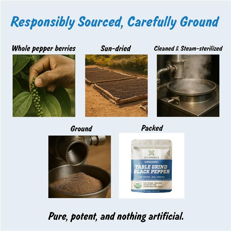 Spice Profile Organic Table Grind Black Pepper | 4 oz | Lab Tested