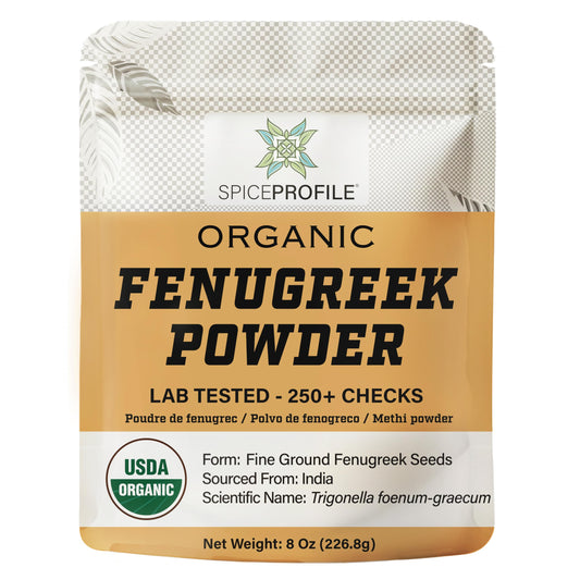 Spice Profile USDA Organic Fenugreek Powder, Lab Tested, Resealable 8 oz Pouch, Methi Ground, Polvo de Fenogreco