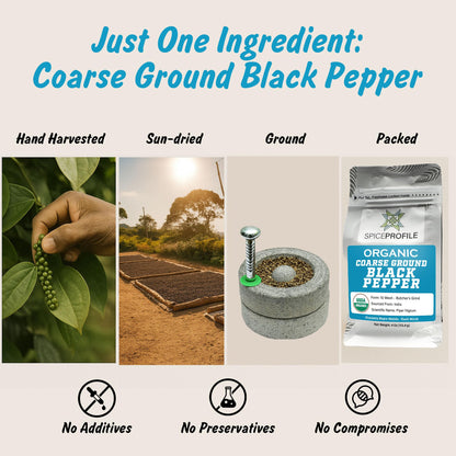 Spice Profile Organic Coarse Ground Black Pepper | 4 oz | Lab Tested