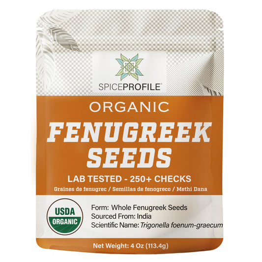 Spice Profile USDA Organic Fenugreek Seeds, Lab Tested for Heavy Metals, Resealable 4oz Pouch, Methi, Semillas de Fenogreco
